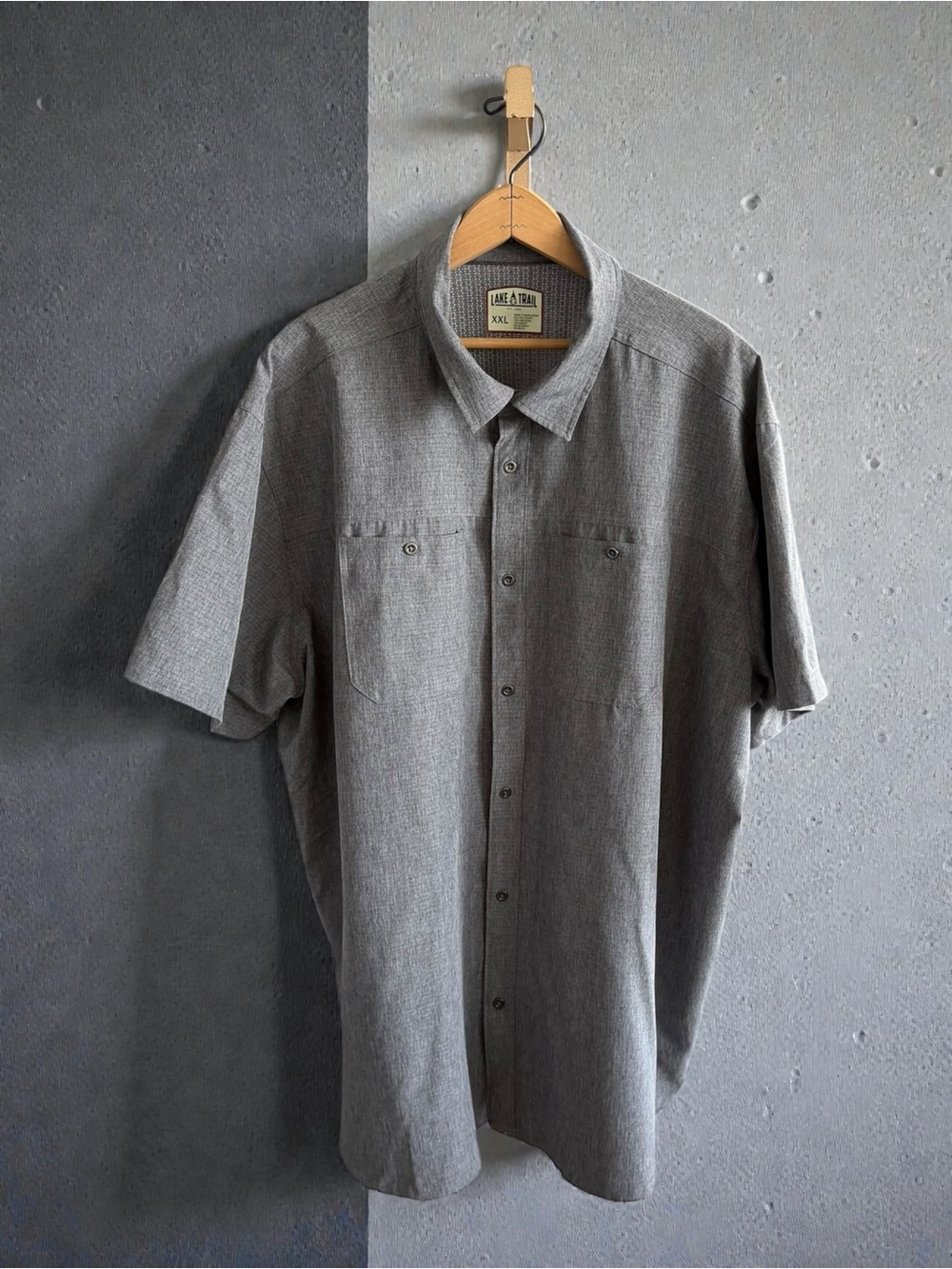 Lake & Trail Men's Gray Short Sleeve Button Down Shirt XXL